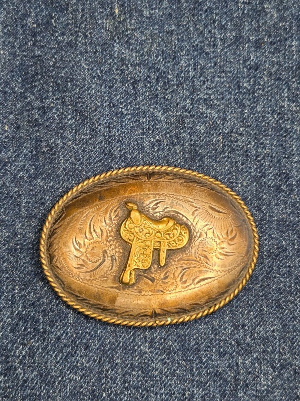 Vintage B-K Silversmith Hand Engraved Sterling Silver Front Saddle Belt Buckle